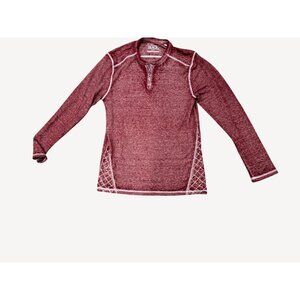 Buckle Black Mens Long-Sleeve Burgundy Top With Button Neck Design